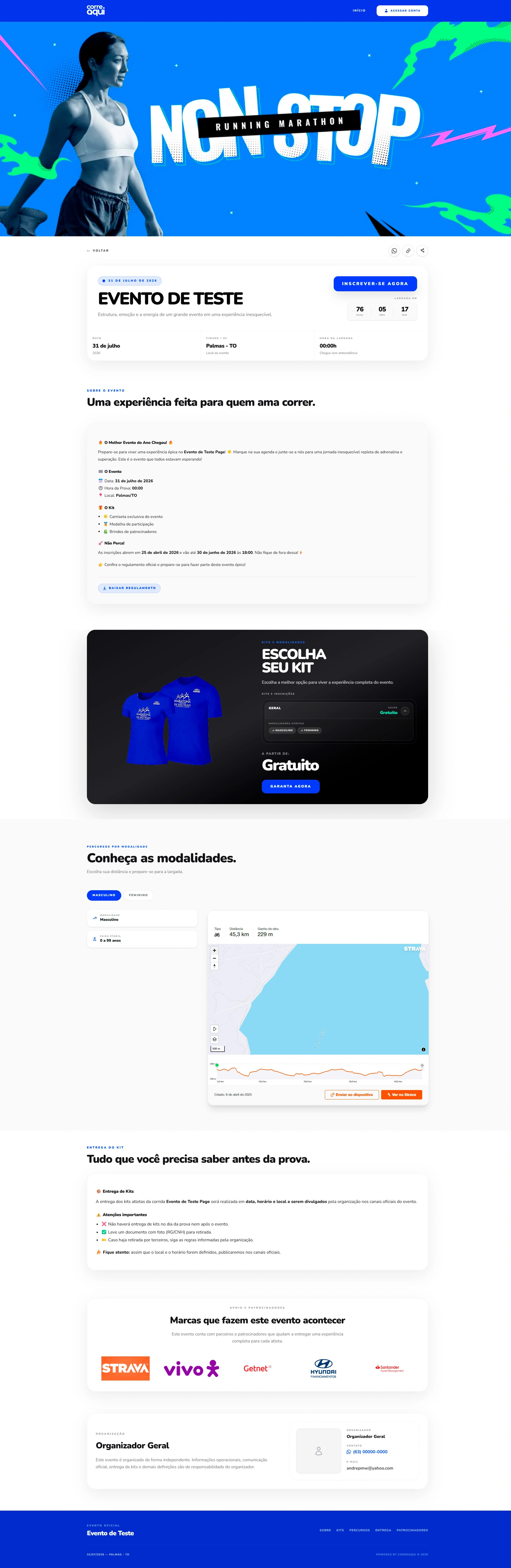 Prévia da landing page exclusiva de evento na Correaqui