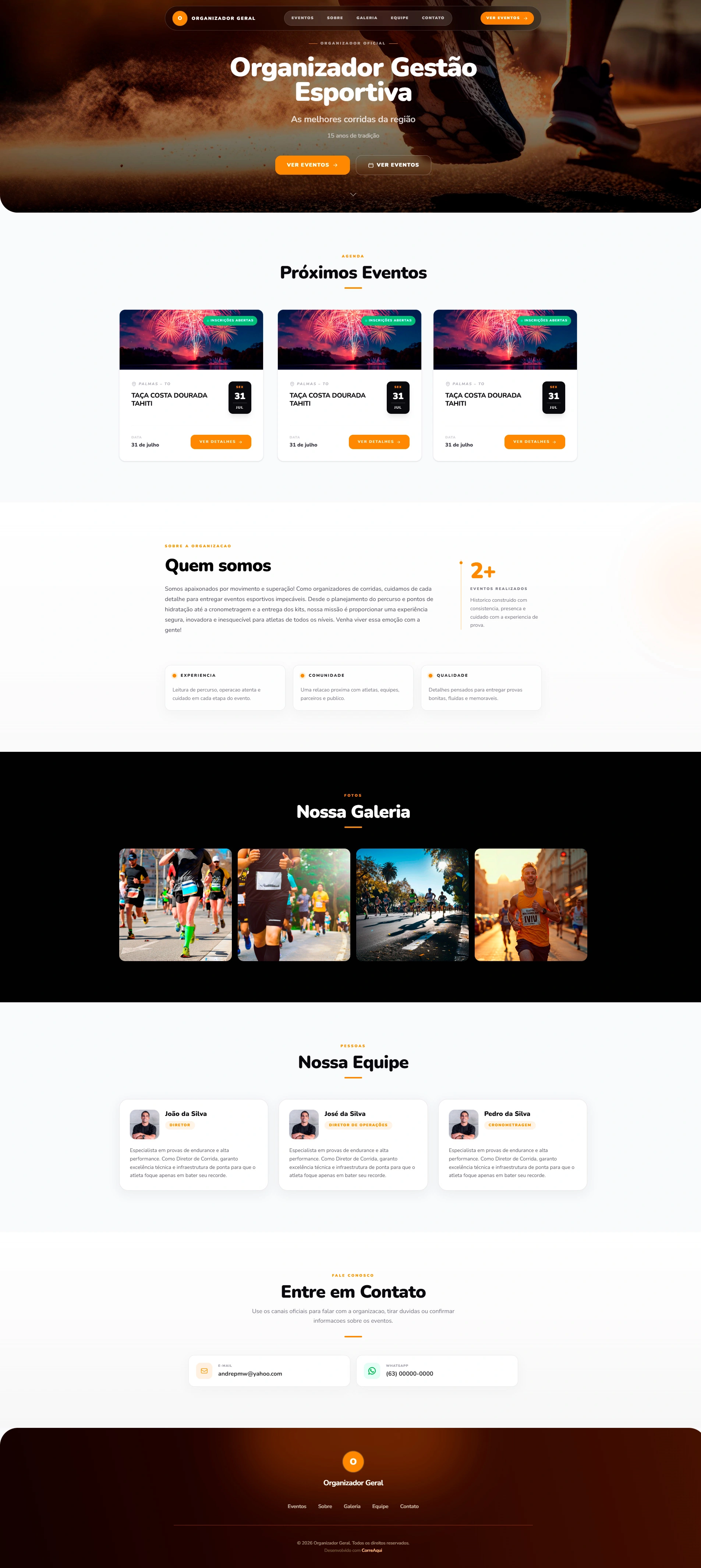 Prévia da landing page exclusiva de organizador na Correaqui